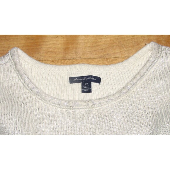 American Eagle Outfitters Ivory Shimmer Pullover Sweater Size S - Picture 2 of 3